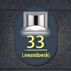 Spersonalizowany numer domu z energią słoneczną – unikalny owalny design z ciepłym podświetleniem LED